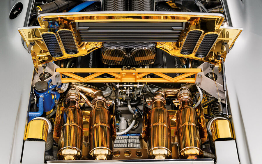 The unmistakable gold-lined engine bay of the McLaren F1.