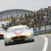 Aston Martin DBR9s in Gulf livery at Le Mans 2008