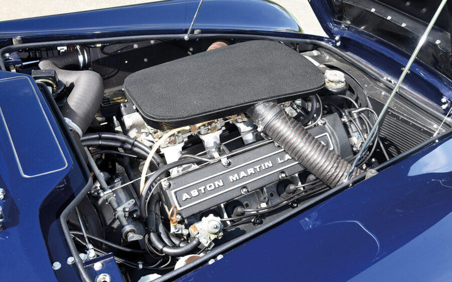 The Aston Martin 'Marek' V8 in situ in the DB5's tight engine bay