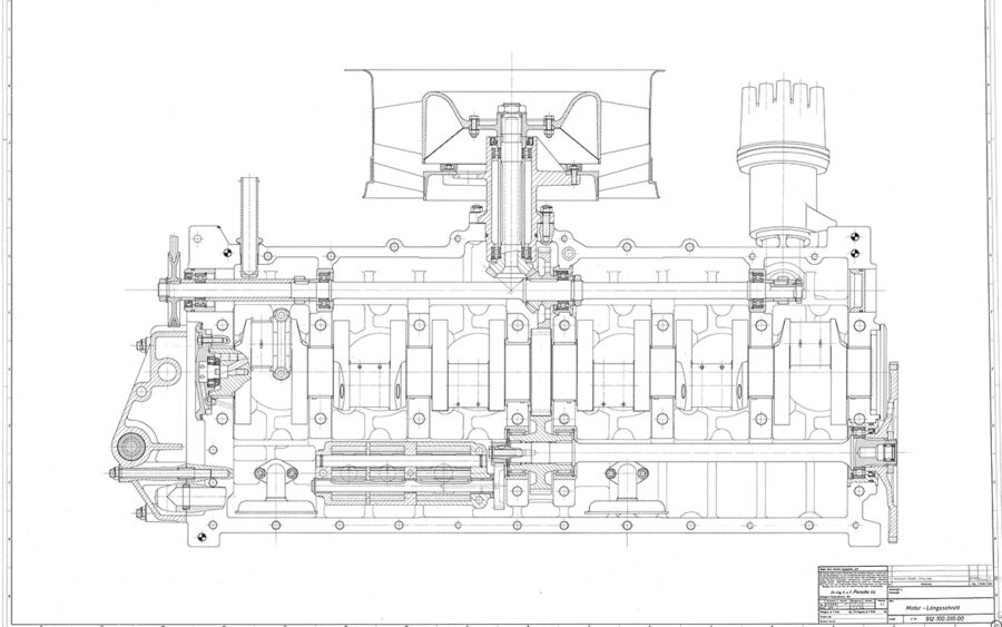 Diagram of the Type 912 engine’s longitudinal section, authored on 27th March 1969
