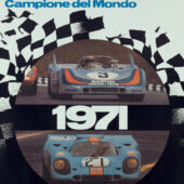 Poster celebrating Porsche’s World Sportscar Championship wins with the 917 in coupe and Spyder bodies