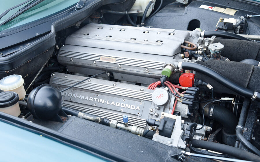 The Aston Martin V8 in 5.3-litre form under the bonnet of the Aston Martin Virage
